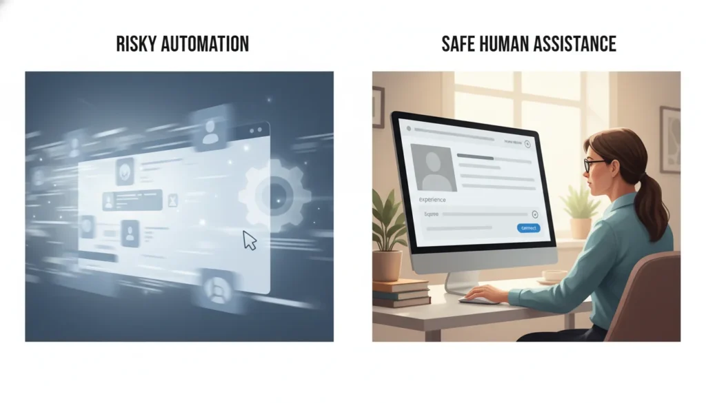 Human virtual assistant using LinkedIn safely instead of automation tools